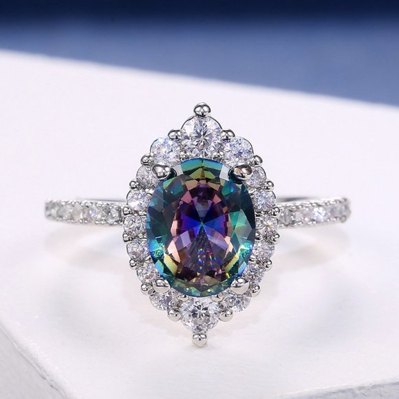 *NEW 925 Sterling Silver Mystic Topaz Halo Ring - Picture 6 of 9